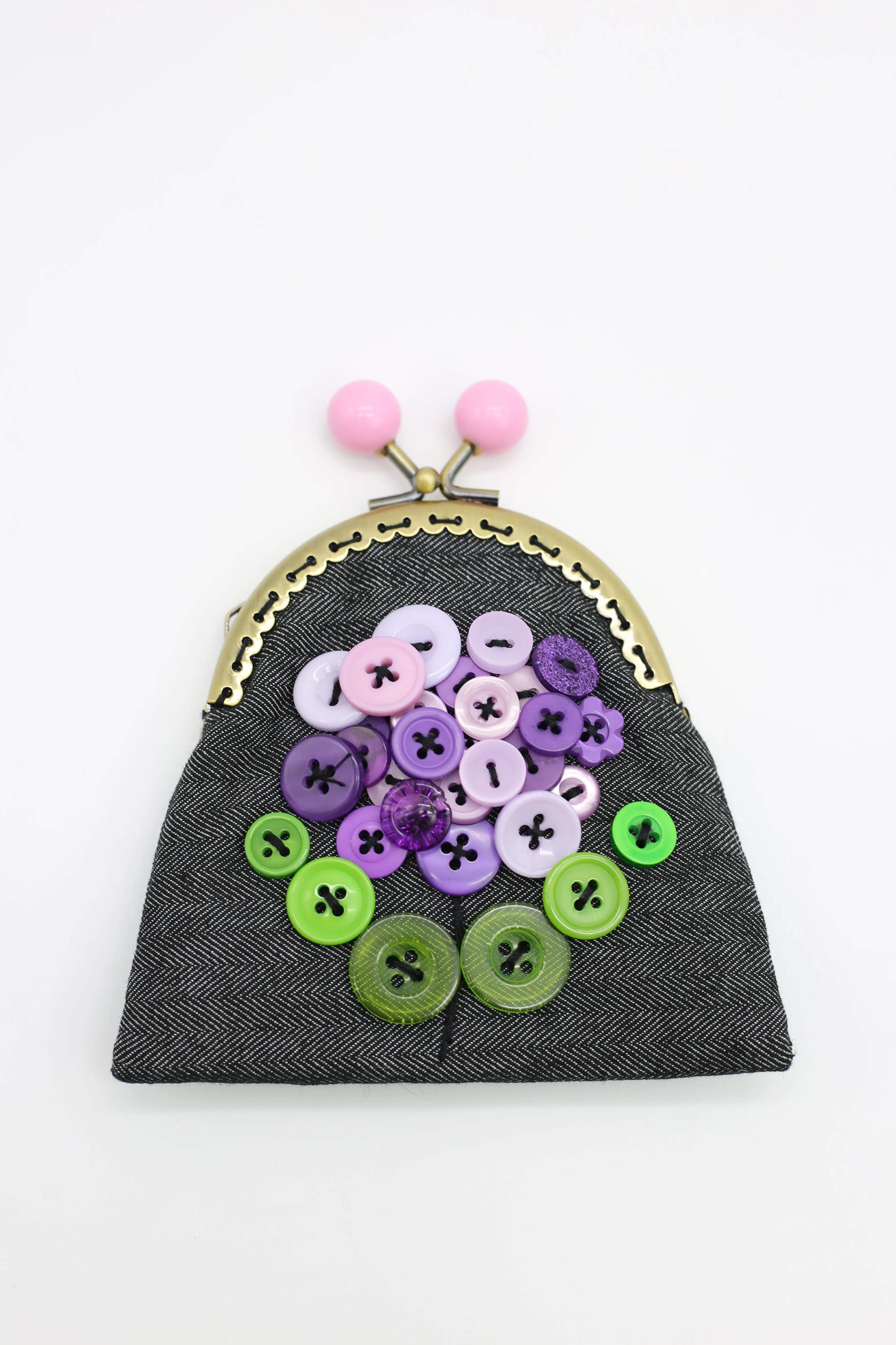 HANDMADE SMALL PURSES - RECYCLED CHARCOAL DENIM AND BUTTONS
