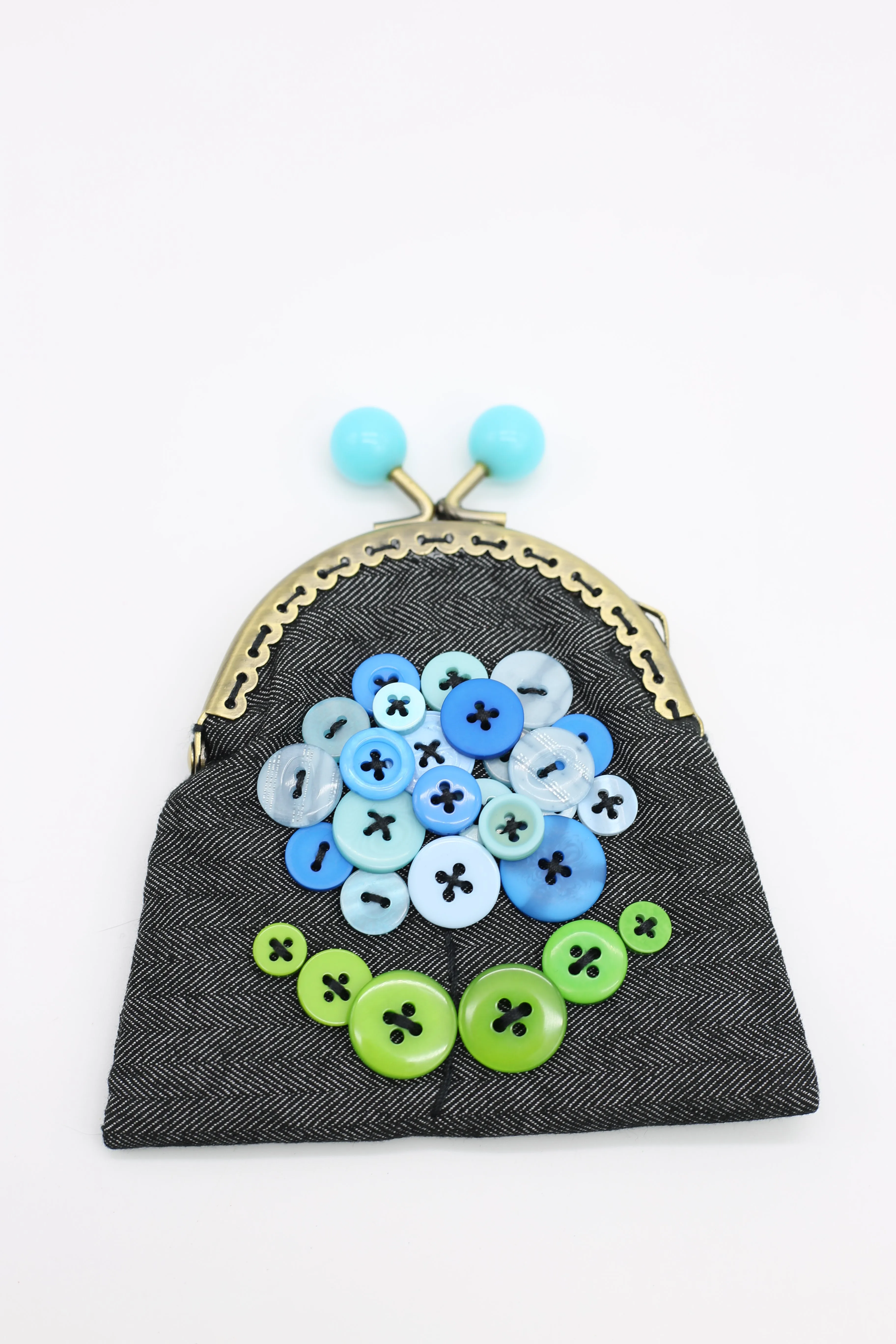 HANDMADE SMALL PURSES - RECYCLED CHARCOAL DENIM AND BUTTONS