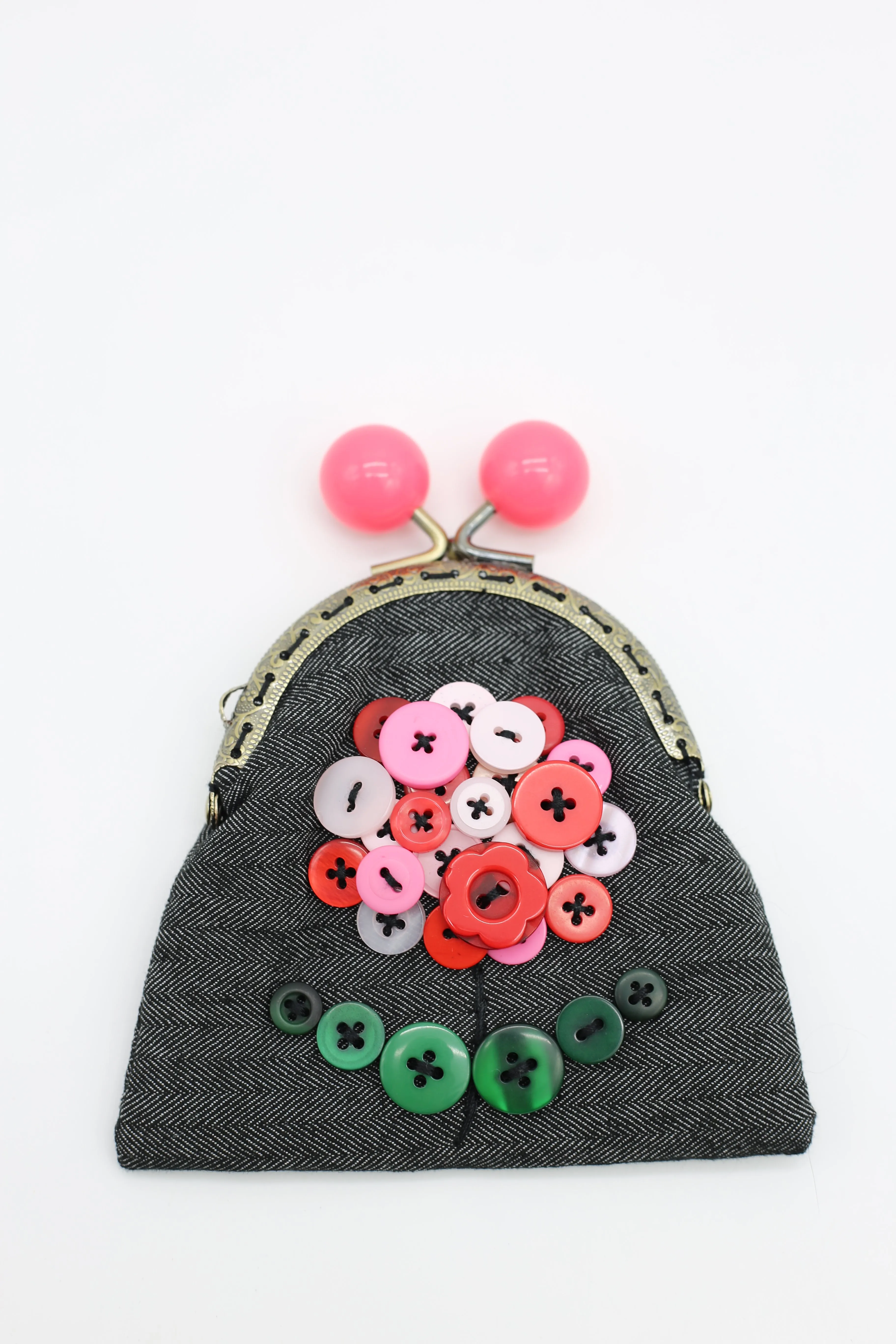 HANDMADE SMALL PURSES - RECYCLED CHARCOAL DENIM AND BUTTONS