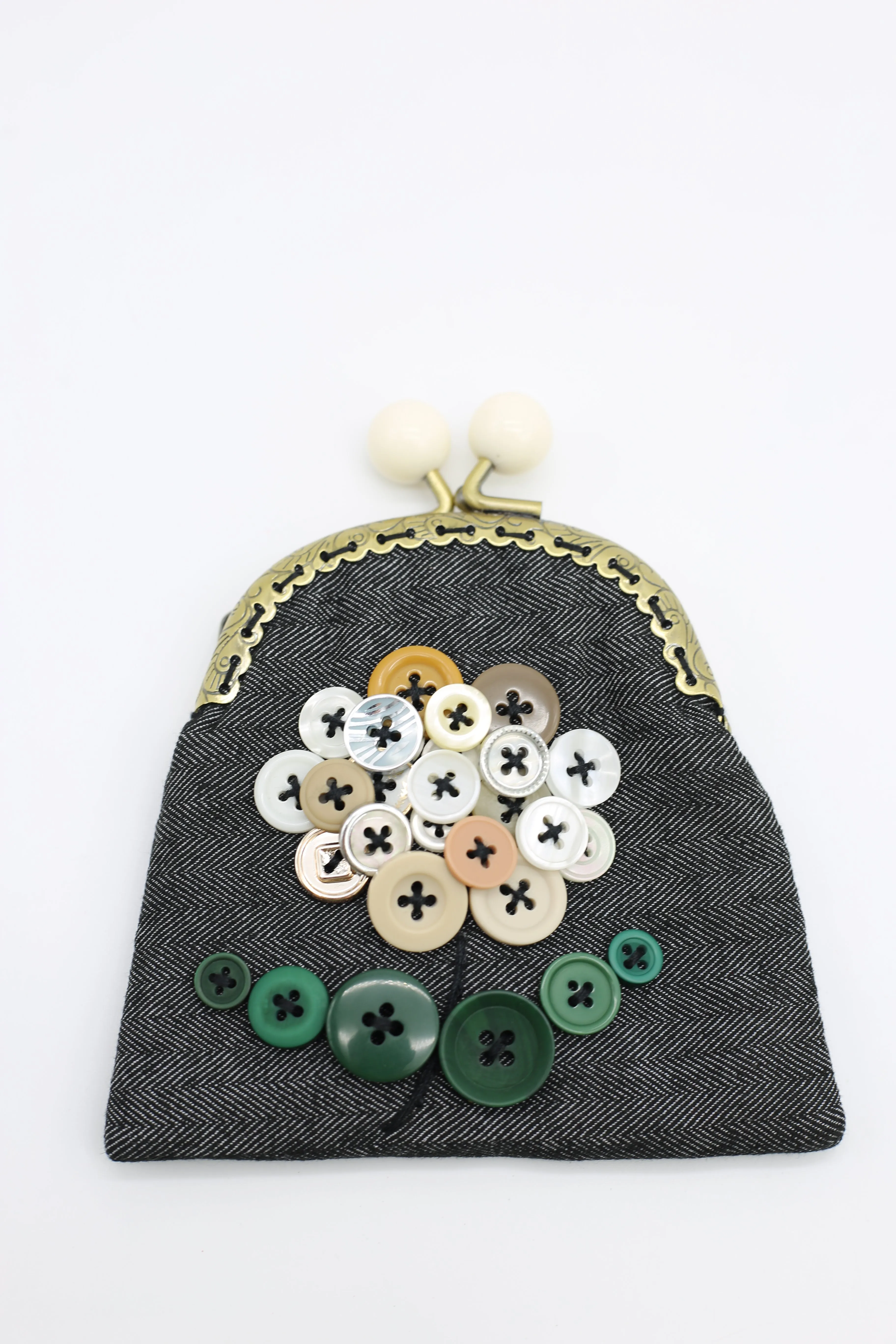 HANDMADE SMALL PURSES - RECYCLED CHARCOAL DENIM AND BUTTONS