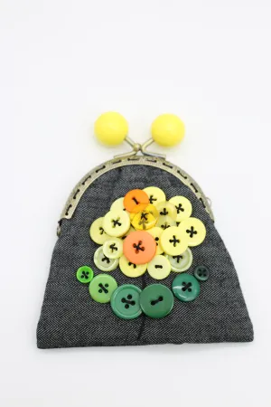 HANDMADE SMALL PURSES - RECYCLED CHARCOAL DENIM AND BUTTONS