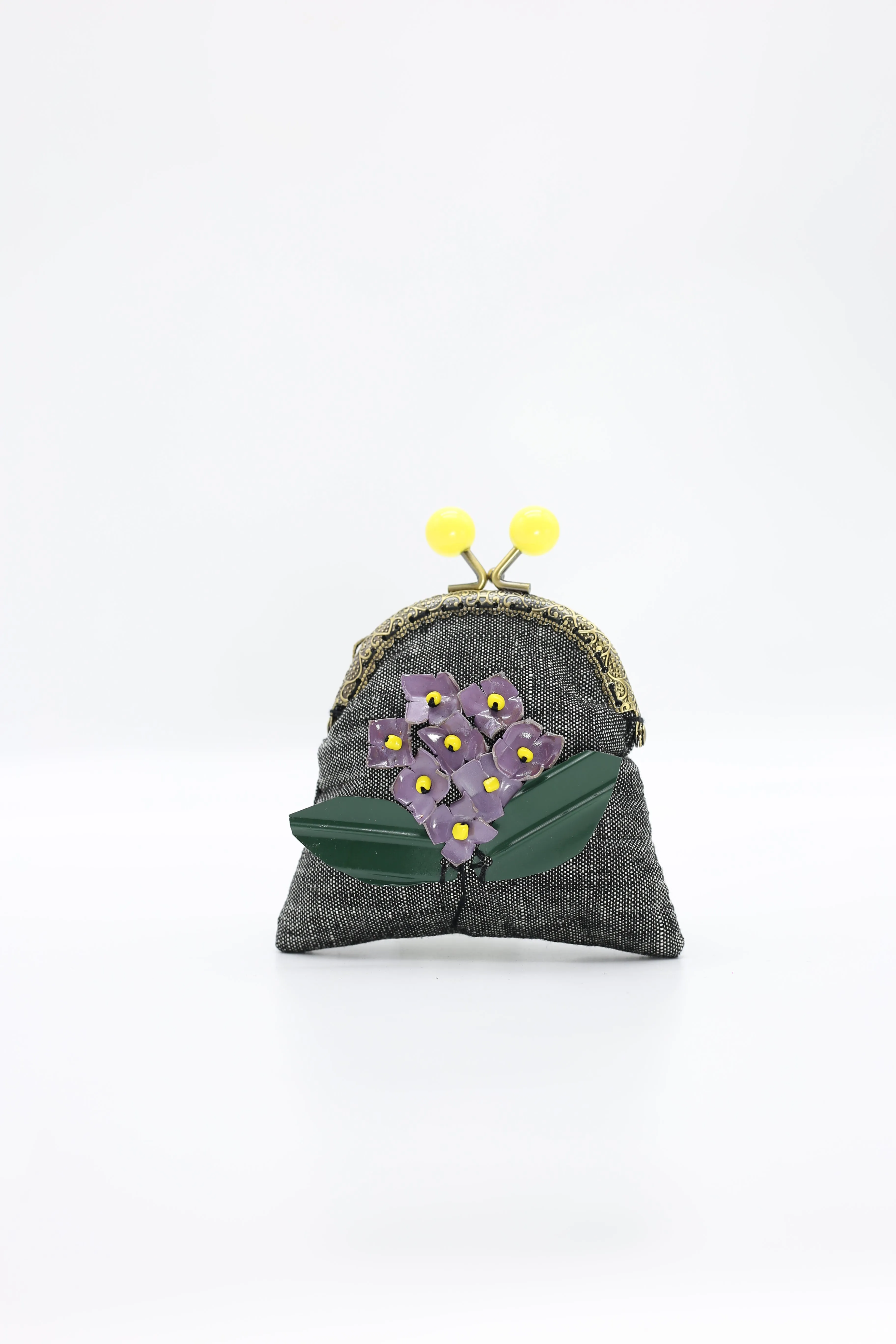 Handmade Small Purses - Recycled Charcoal Denim Lilac