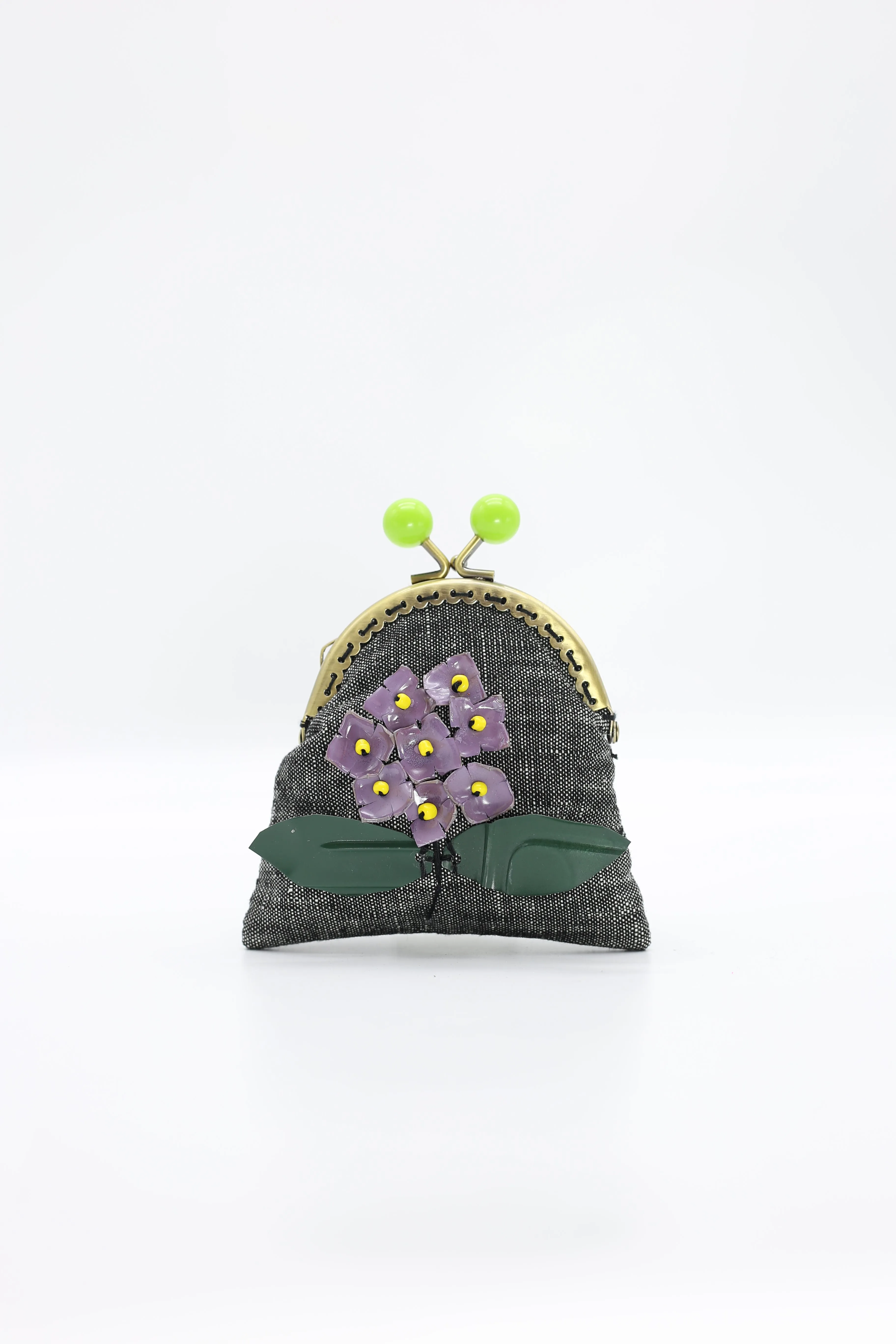 Handmade Small Purses - Recycled Charcoal Denim Lilac