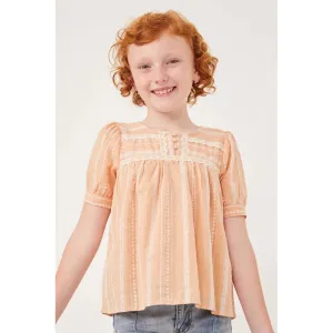 Hayden Girls Lace Trimmed Buttoned Textured Top