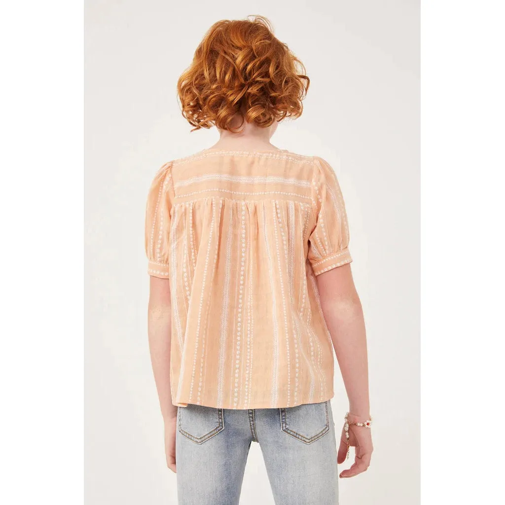 Hayden Girls Lace Trimmed Buttoned Textured Top