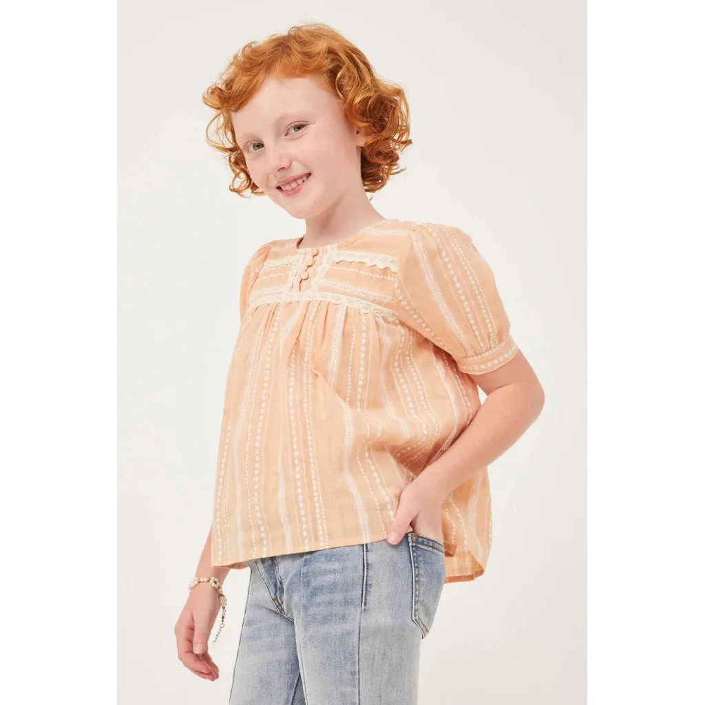 Hayden Girls Lace Trimmed Buttoned Textured Top