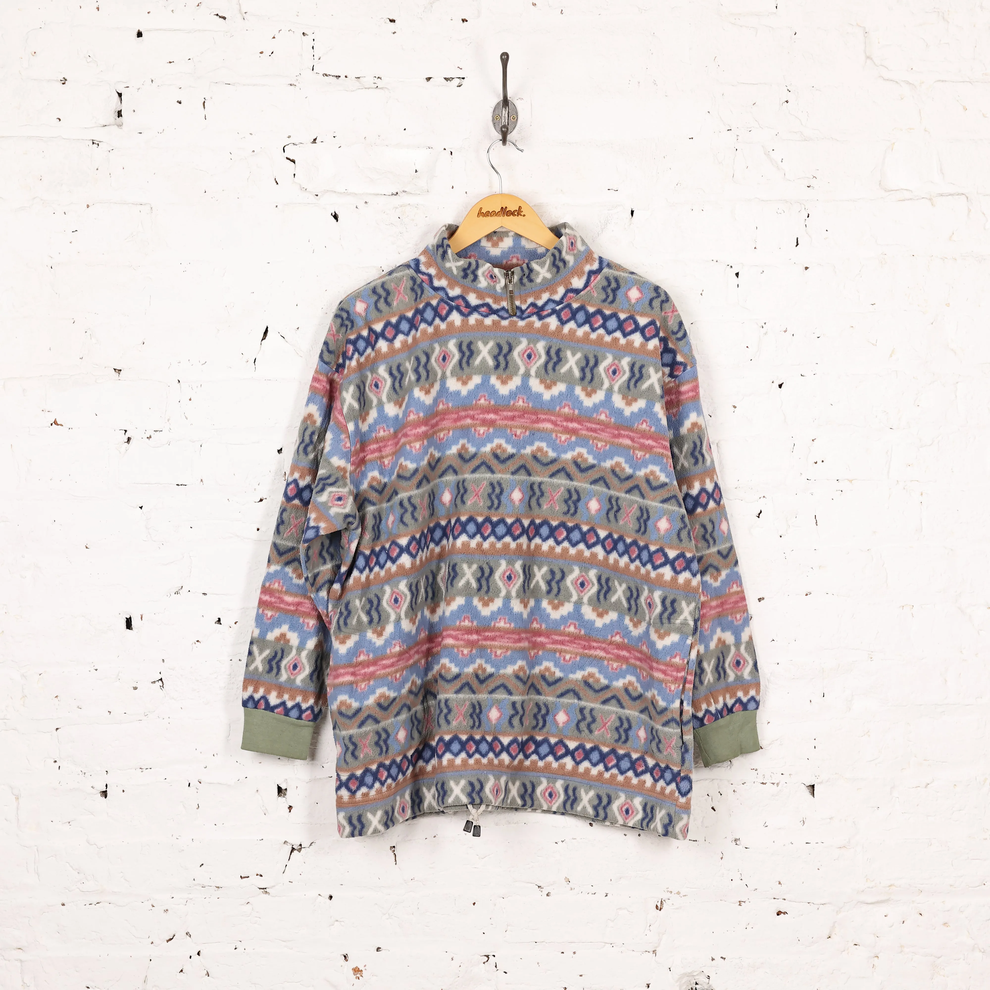 Headlock Vintage 1/4 Zip 90s Pattern Fleece - Green/Pink - M
