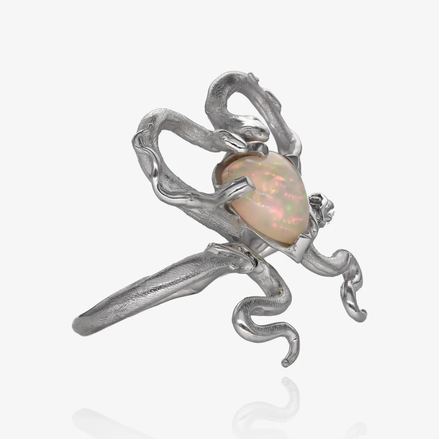 Heart Opal Two Finger Snake Ring