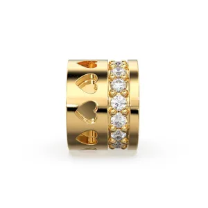 Heart Real Diamond 18k Solid Gold Eternity Rondelle Wheel Spacer Handmade Beads