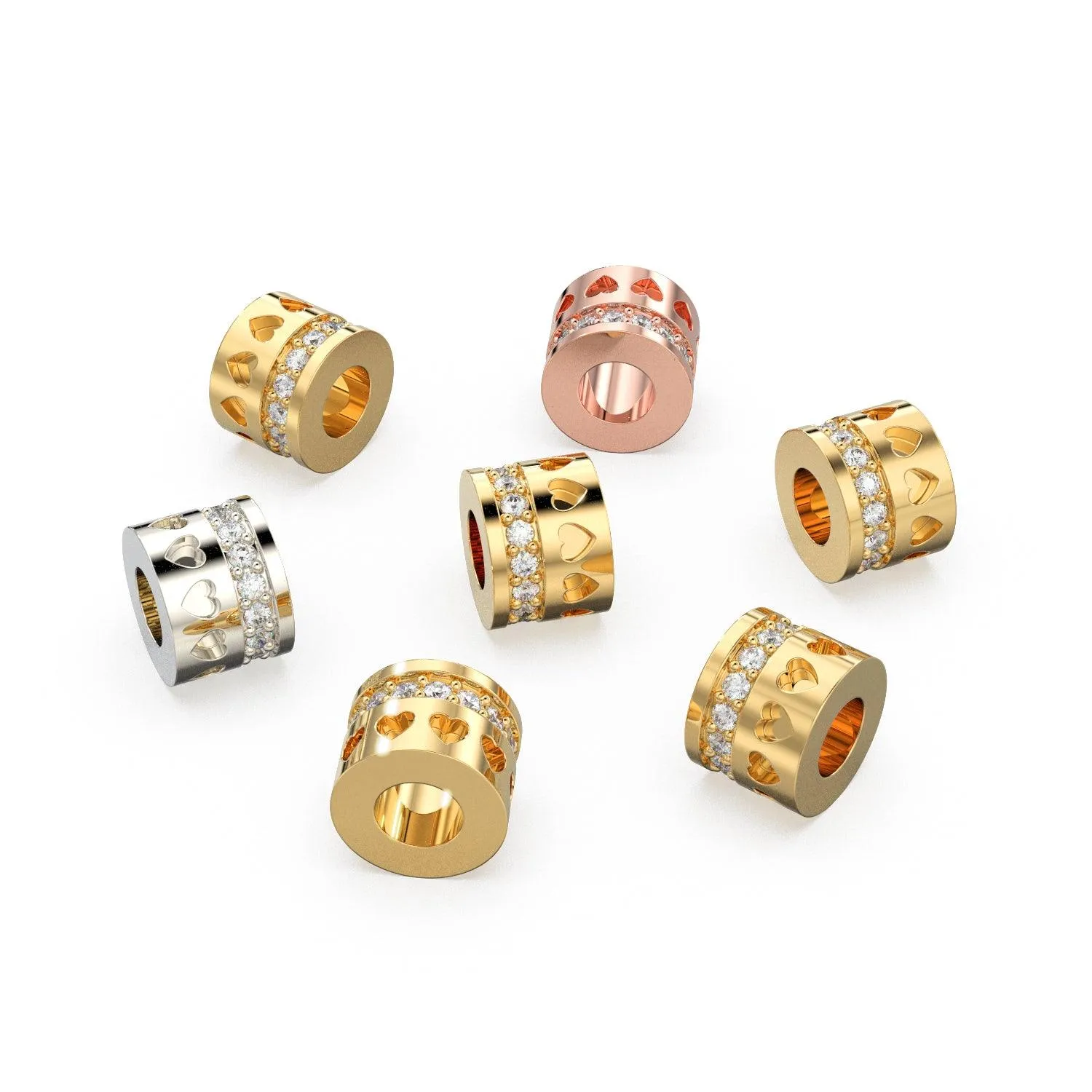 Heart Real Diamond 18k Solid Gold Eternity Rondelle Wheel Spacer Handmade Beads