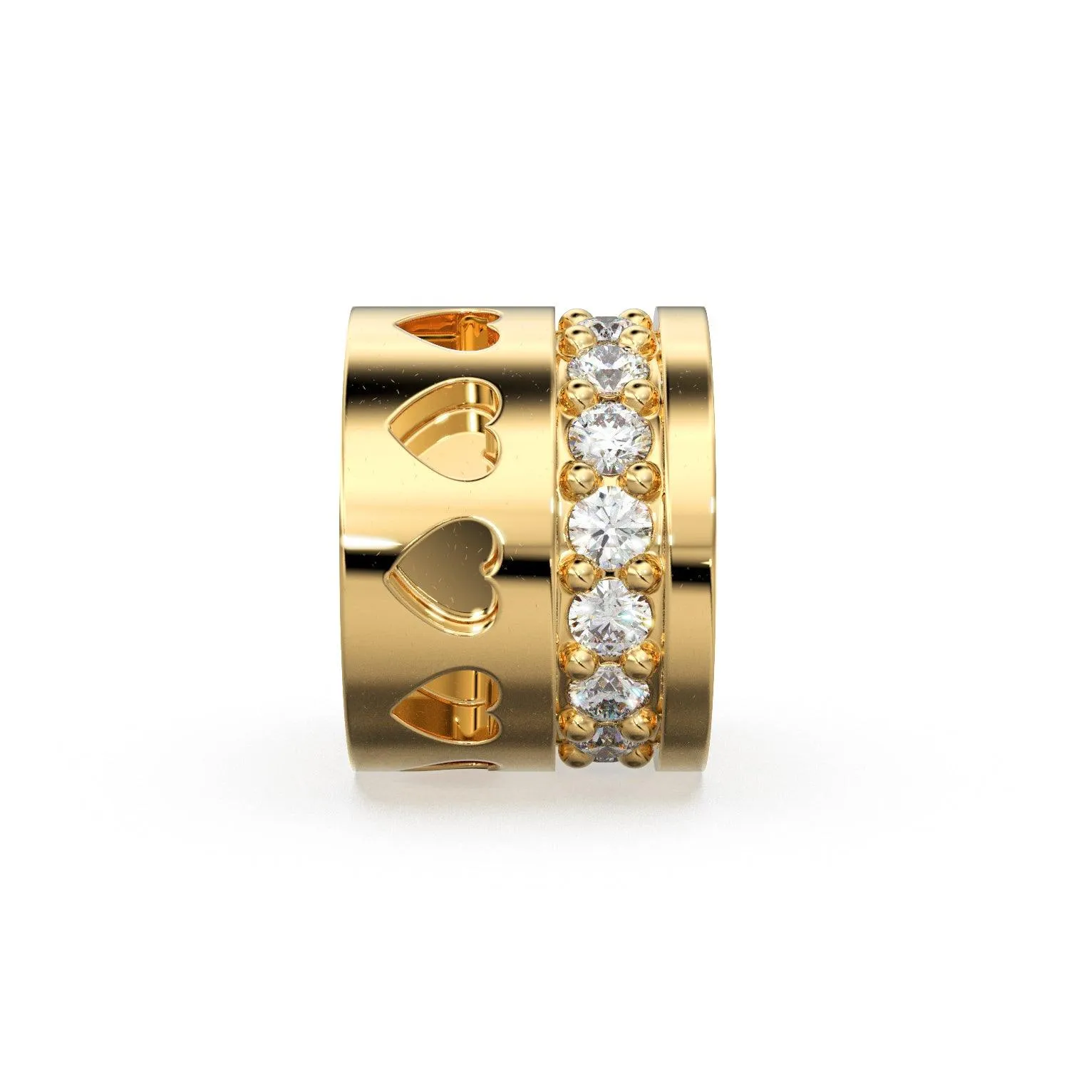 Heart Real Diamond 18k Solid Gold Eternity Rondelle Wheel Spacer Handmade Beads