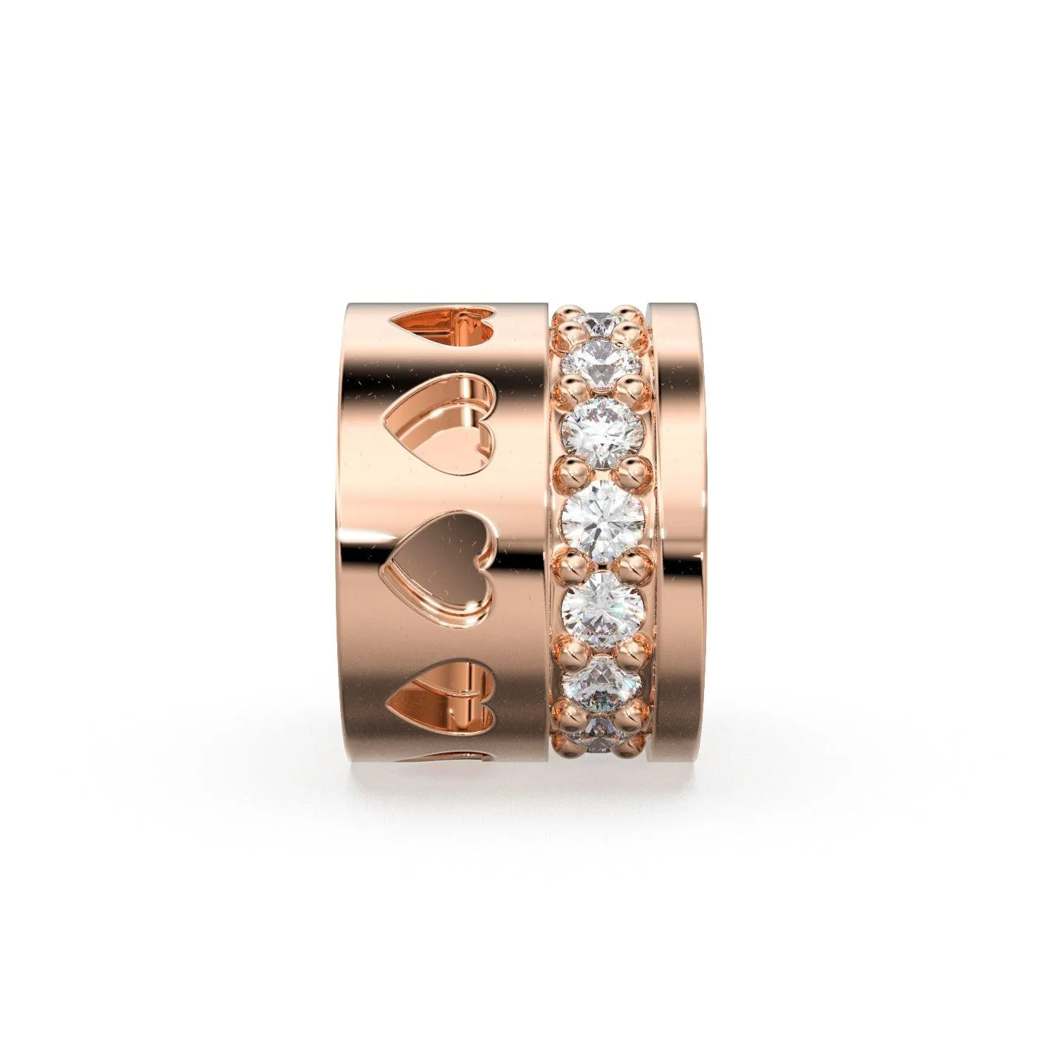 Heart Real Diamond 18k Solid Gold Eternity Rondelle Wheel Spacer Handmade Beads