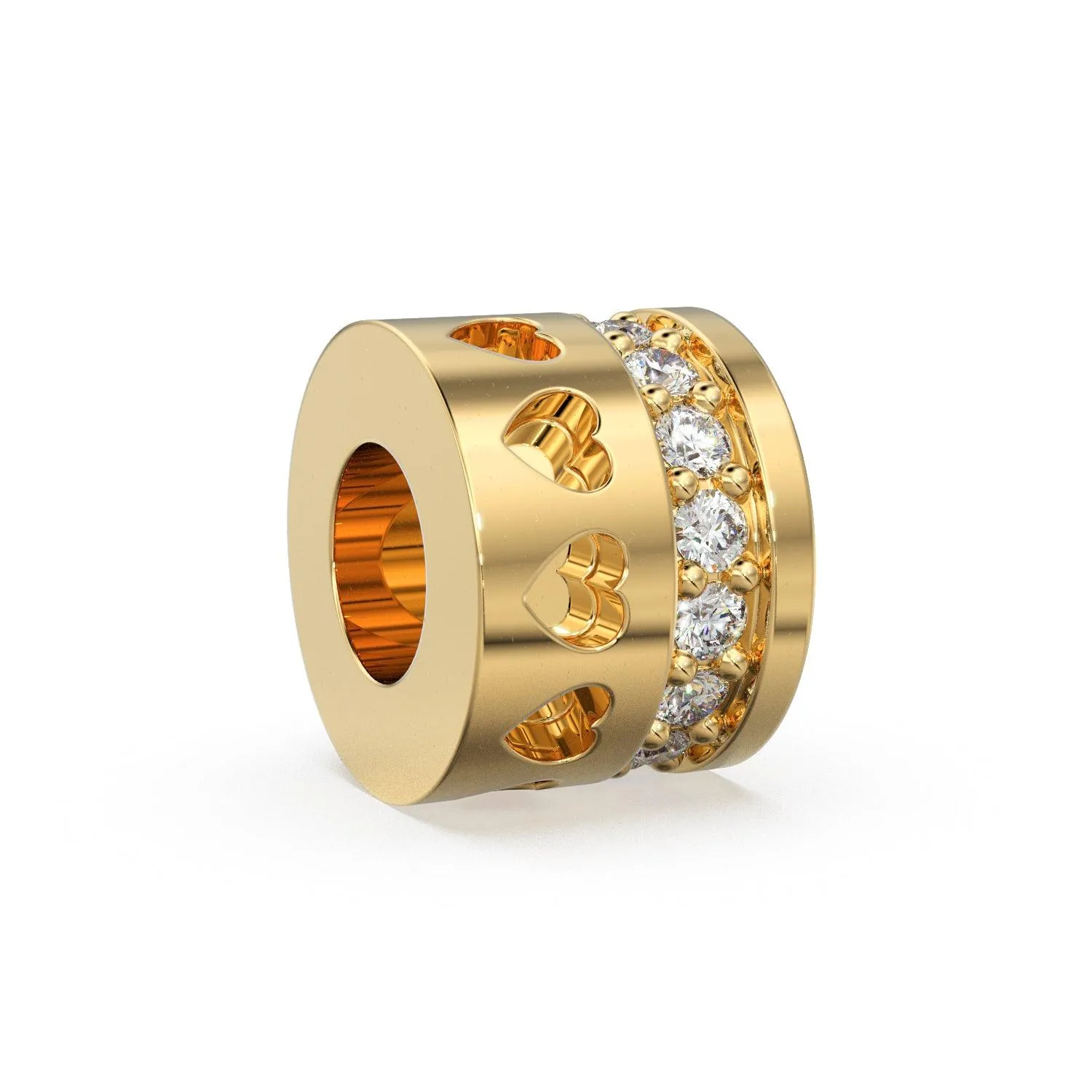 Heart Real Diamond 18k Solid Gold Eternity Rondelle Wheel Spacer Handmade Beads