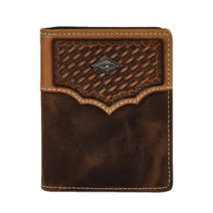 HG2030783W3 Justin Mens Back Pocket Bifold Wallet Basket Weave Yoke