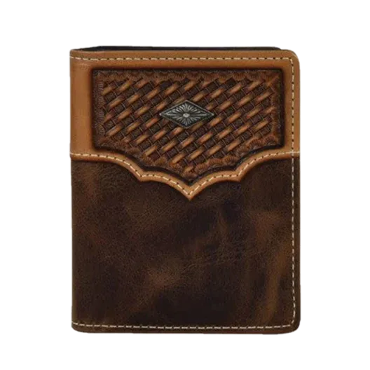 HG2030783W3 Justin Mens Back Pocket Bifold Wallet Basket Weave Yoke