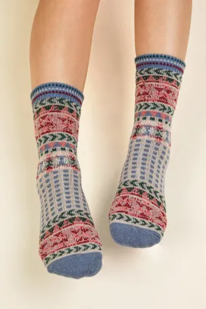 holiday cottage patterned socks - heather blue