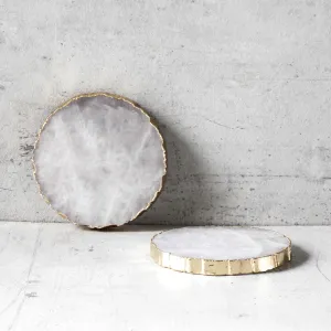 Home Artisan Crystal Quartz Coaster with Golden Edging - Set of 2