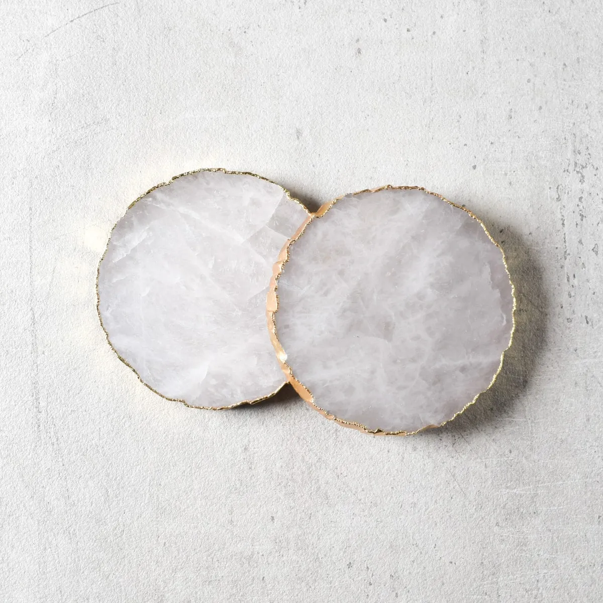 Home Artisan Crystal Quartz Coaster with Golden Edging - Set of 2