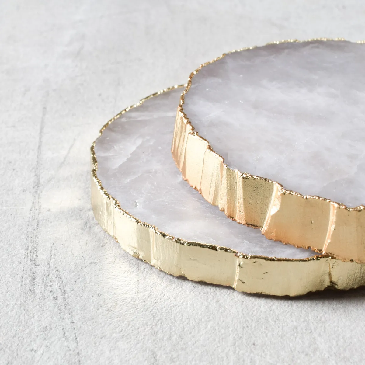 Home Artisan Crystal Quartz Coaster with Golden Edging - Set of 2