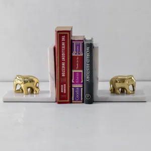 Home Artisan Ollie Marble and Brass Elephant Bookends