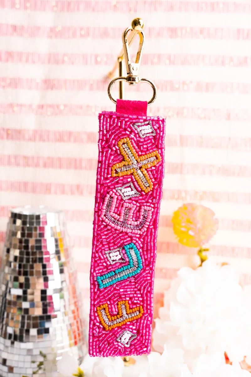 Hot Pink 'Flex' Seed Bead Wristlet Keychain