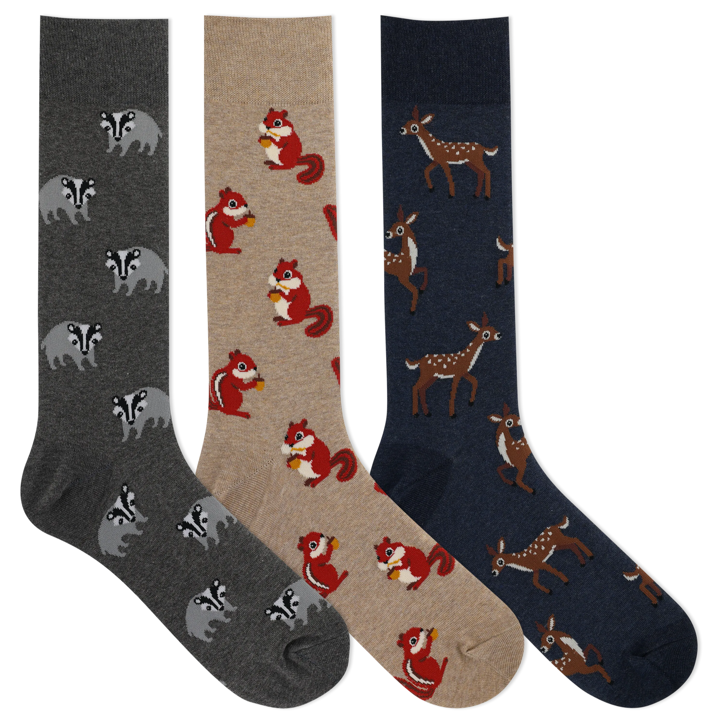 HOTSOX Men's Woodland Animals Crew Sock 3 Pair Gift Box