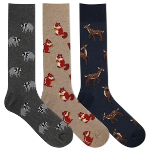 HOTSOX Men's Woodland Animals Crew Sock 3 Pair Gift Box