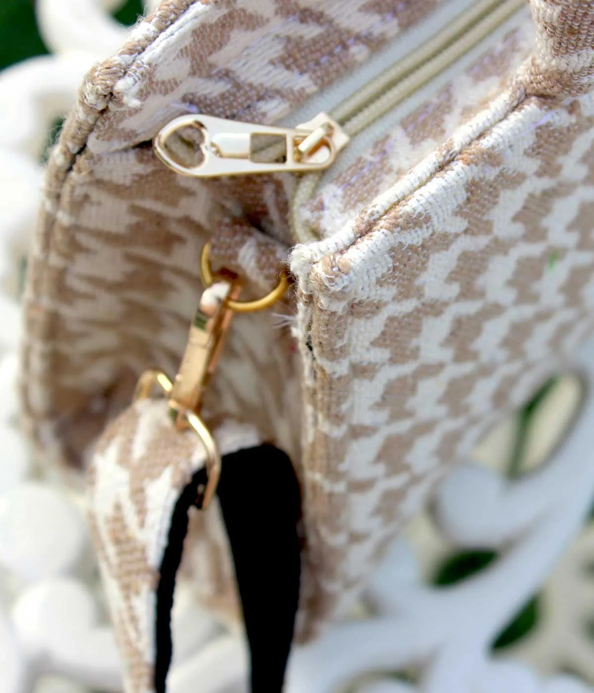 HOUNDSTOOTH BROWN SMALL TOTE BAG