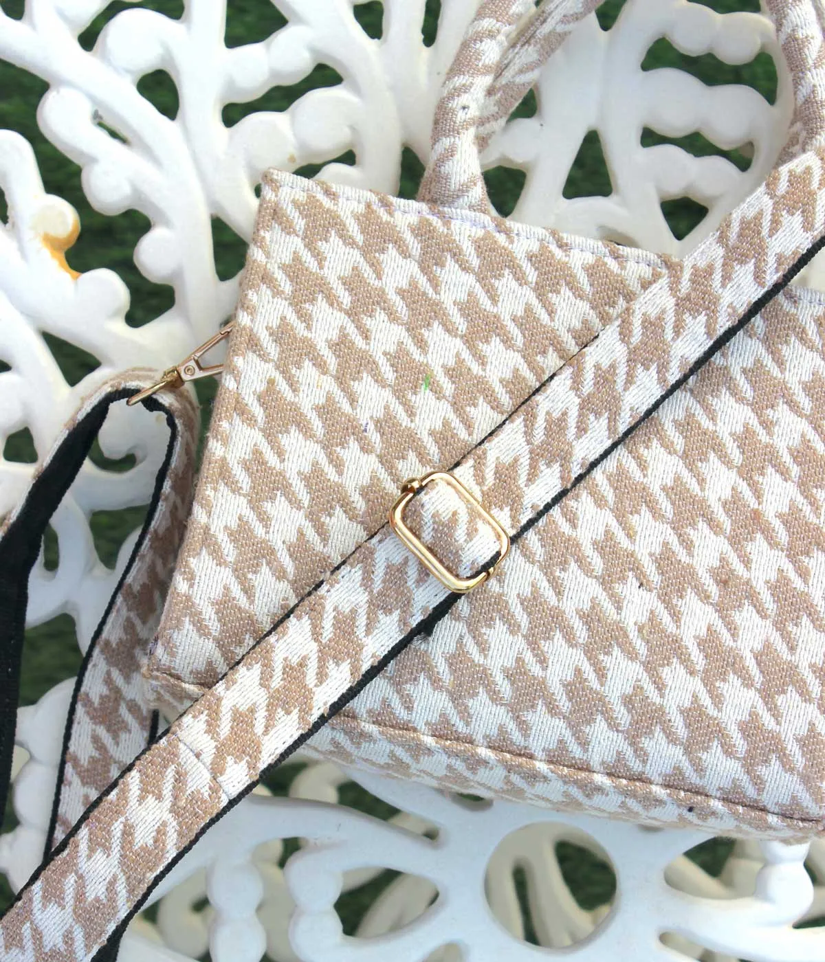 HOUNDSTOOTH BROWN SMALL TOTE BAG