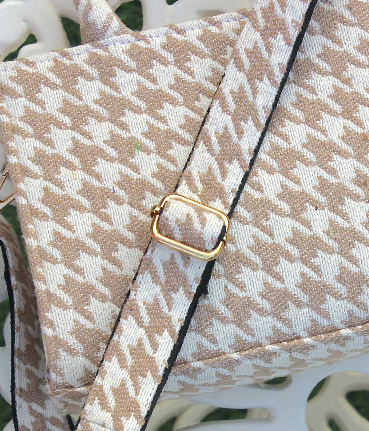 HOUNDSTOOTH BROWN SMALL TOTE BAG