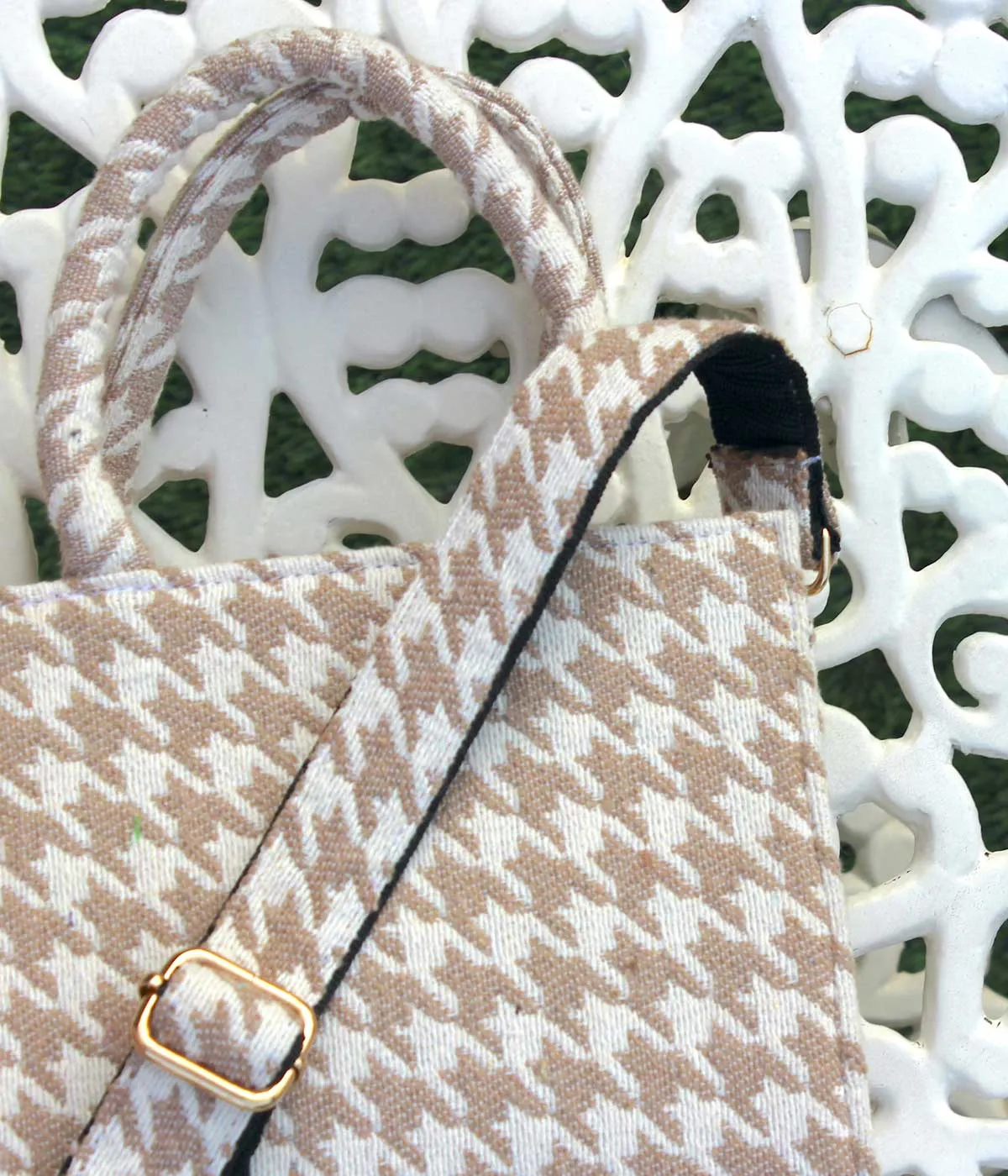 HOUNDSTOOTH BROWN SMALL TOTE BAG