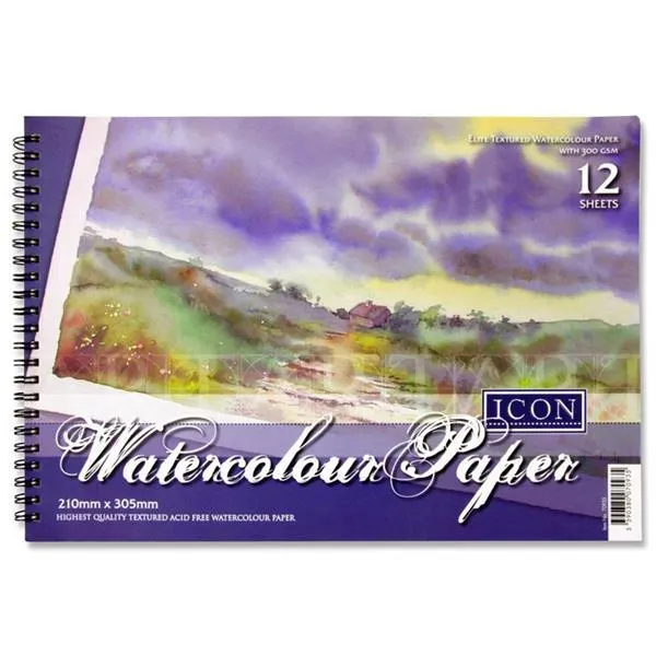 Icon A4 300gsm Wiro Watercolour Pad 12 Sheets