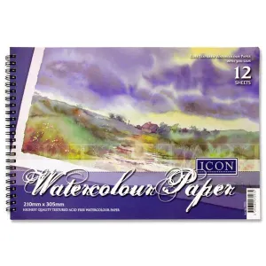 Icon A4 300gsm Wiro Watercolour Pad 12 Sheets