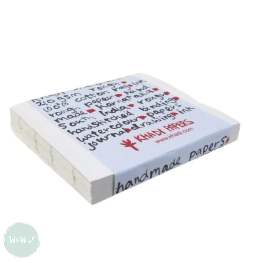 Khadi 100% cotton handmade Artists’ paper - STITCHED BLOCK BOOK - 40 pages 210gsm SMOOTH  21 x 25 cm