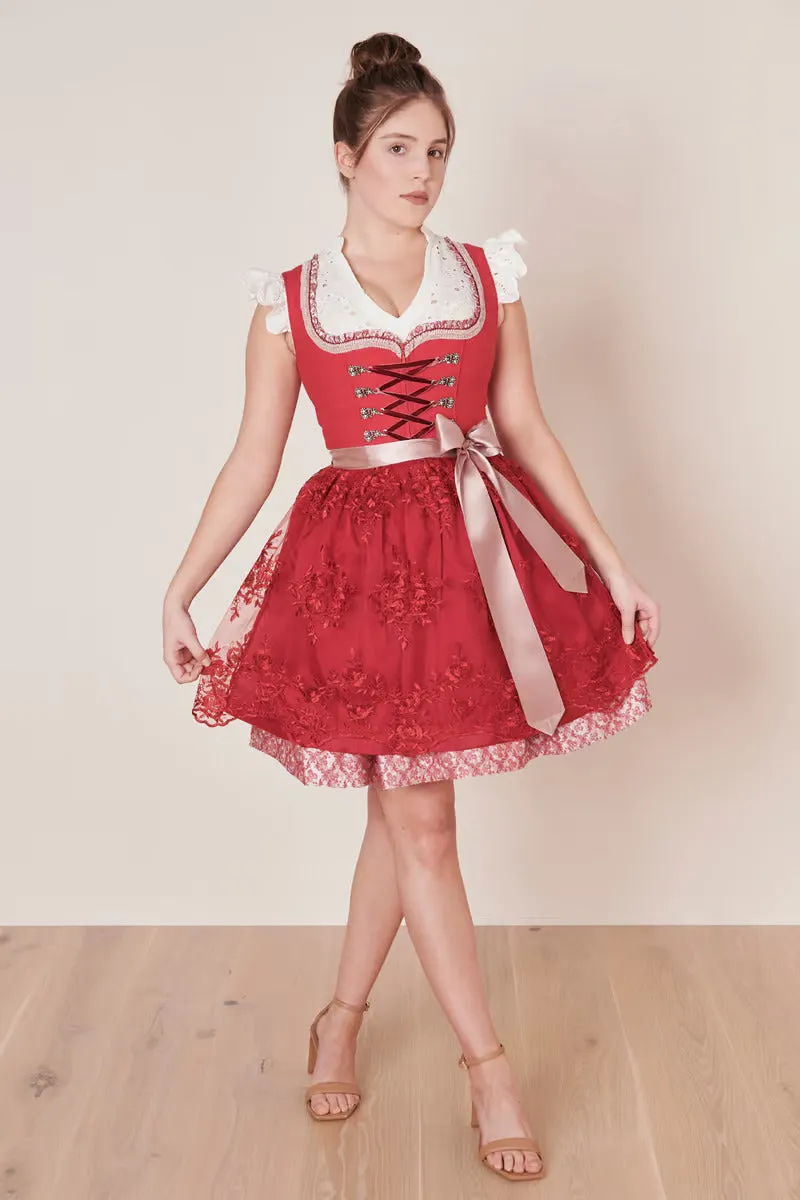 Kruger Midi Dirndl 2pcs. 50cm "Nakita" red (32,38,40)