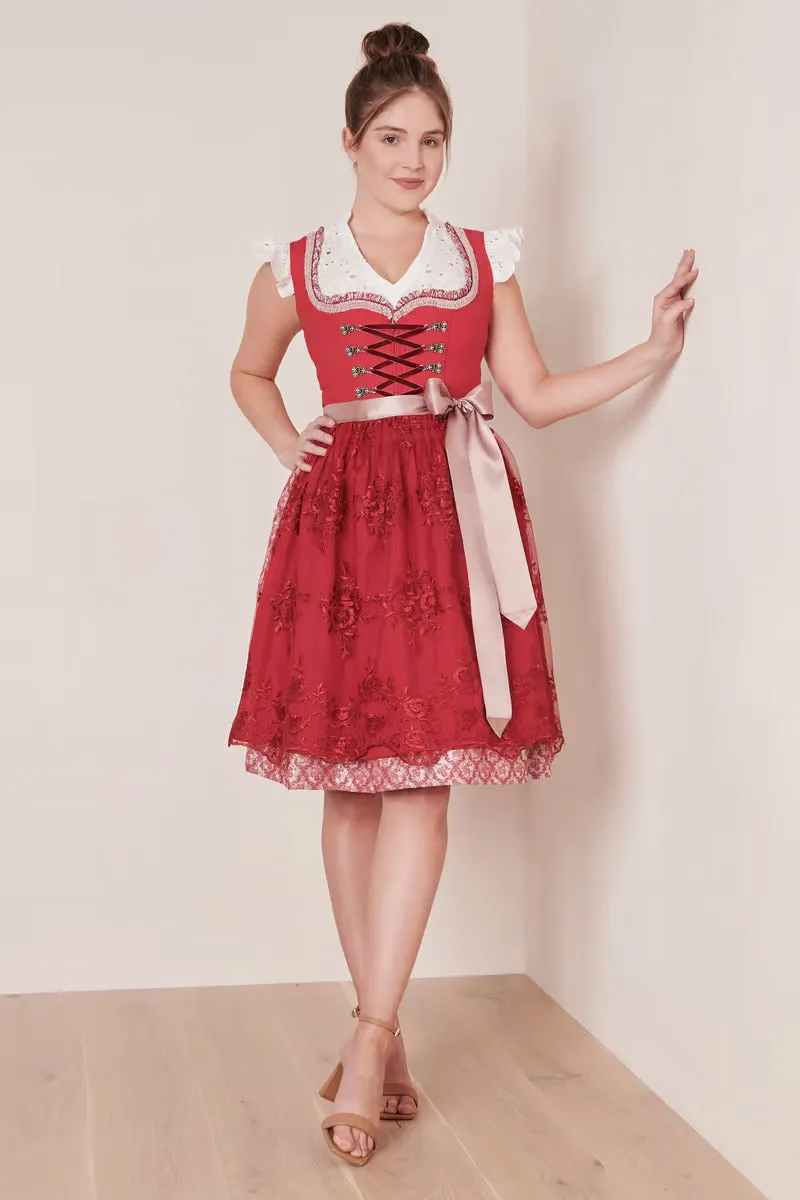 Kruger Midi Dirndl 2pcs. 50cm "Nakita" red (32,38,40)