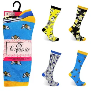 Ladies Exquisite Computer 3 Pairs Socks Floral Bee