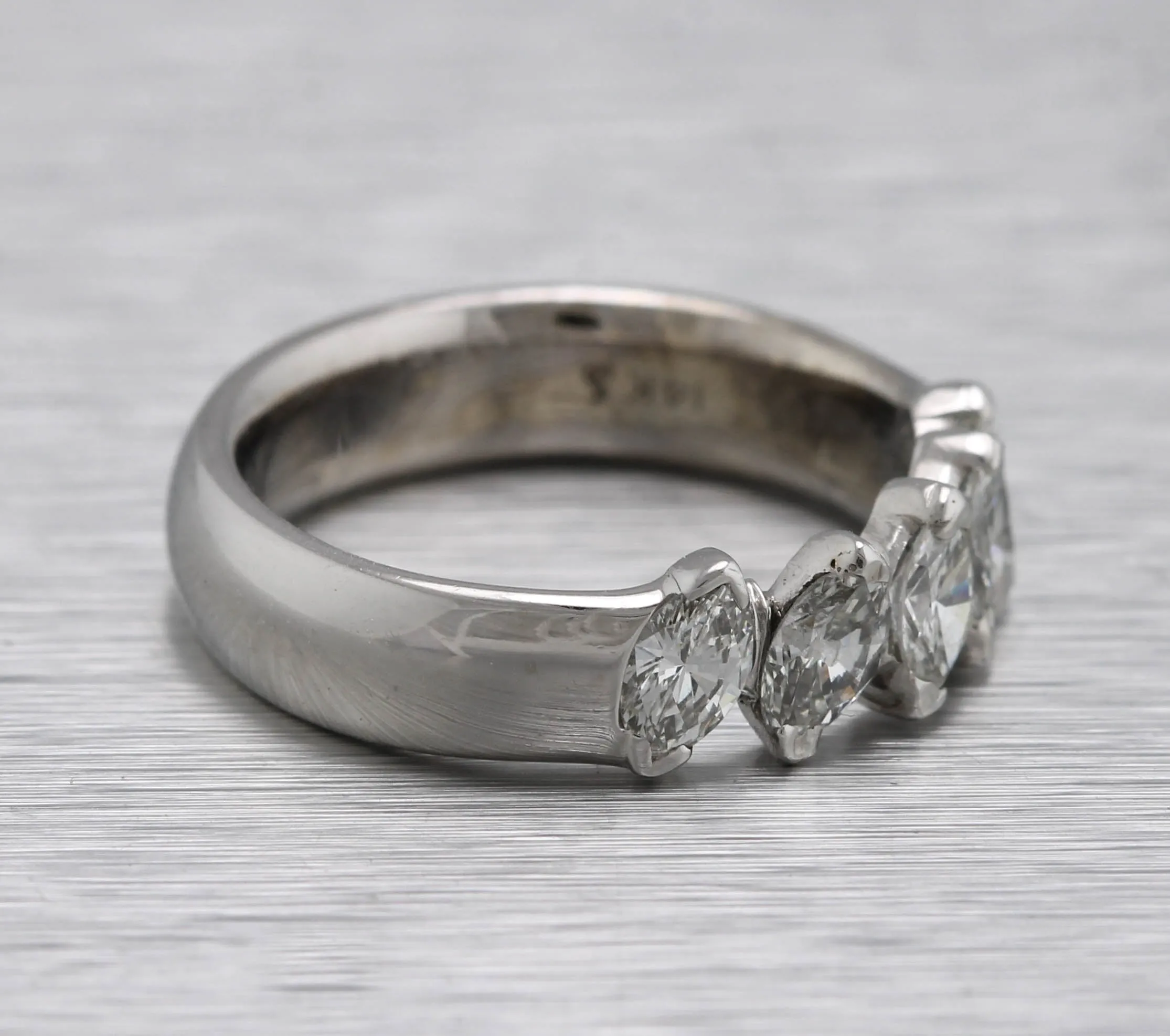Ladies Exquisite Sparkling 14K White Gold 1 CT Marquise Cut Diamond Band Ring