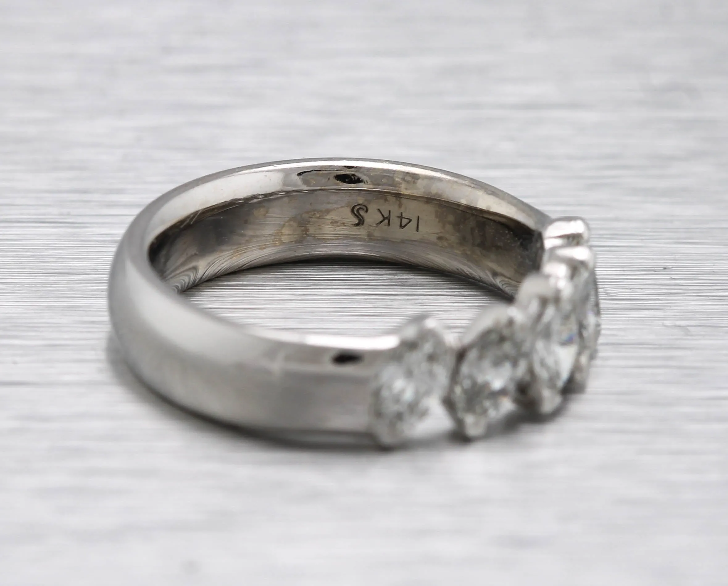 Ladies Exquisite Sparkling 14K White Gold 1 CT Marquise Cut Diamond Band Ring