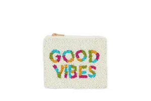 Ladies Fully Beaded Colorful GOOD VIBES Coin Purse