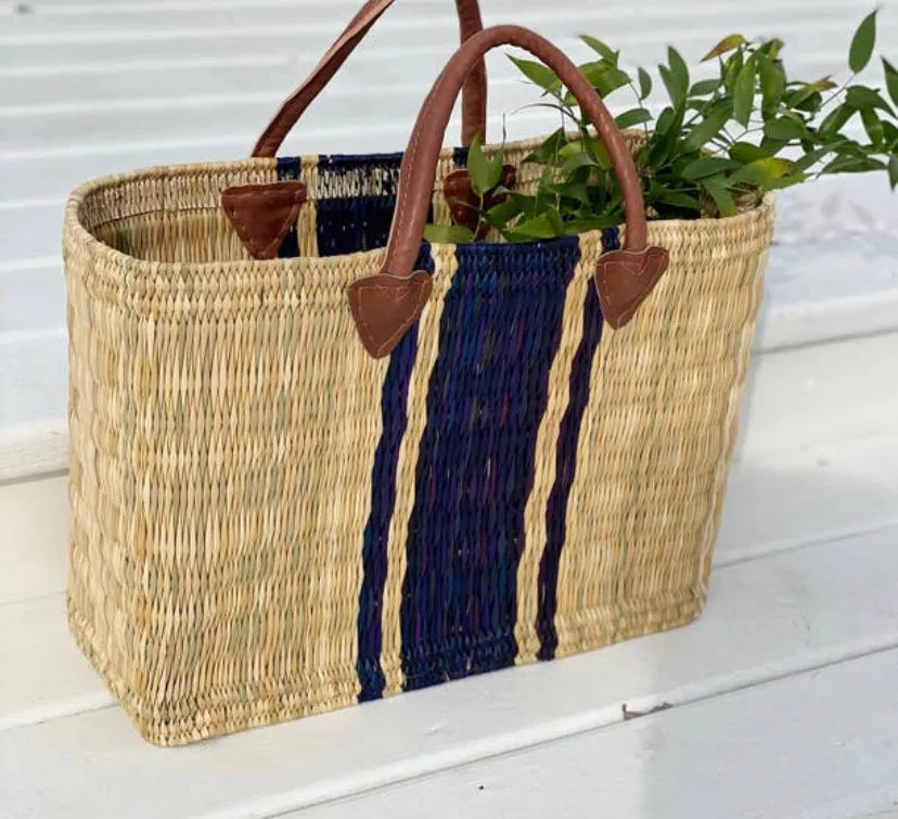 Large Beach Basket Bicolor Band