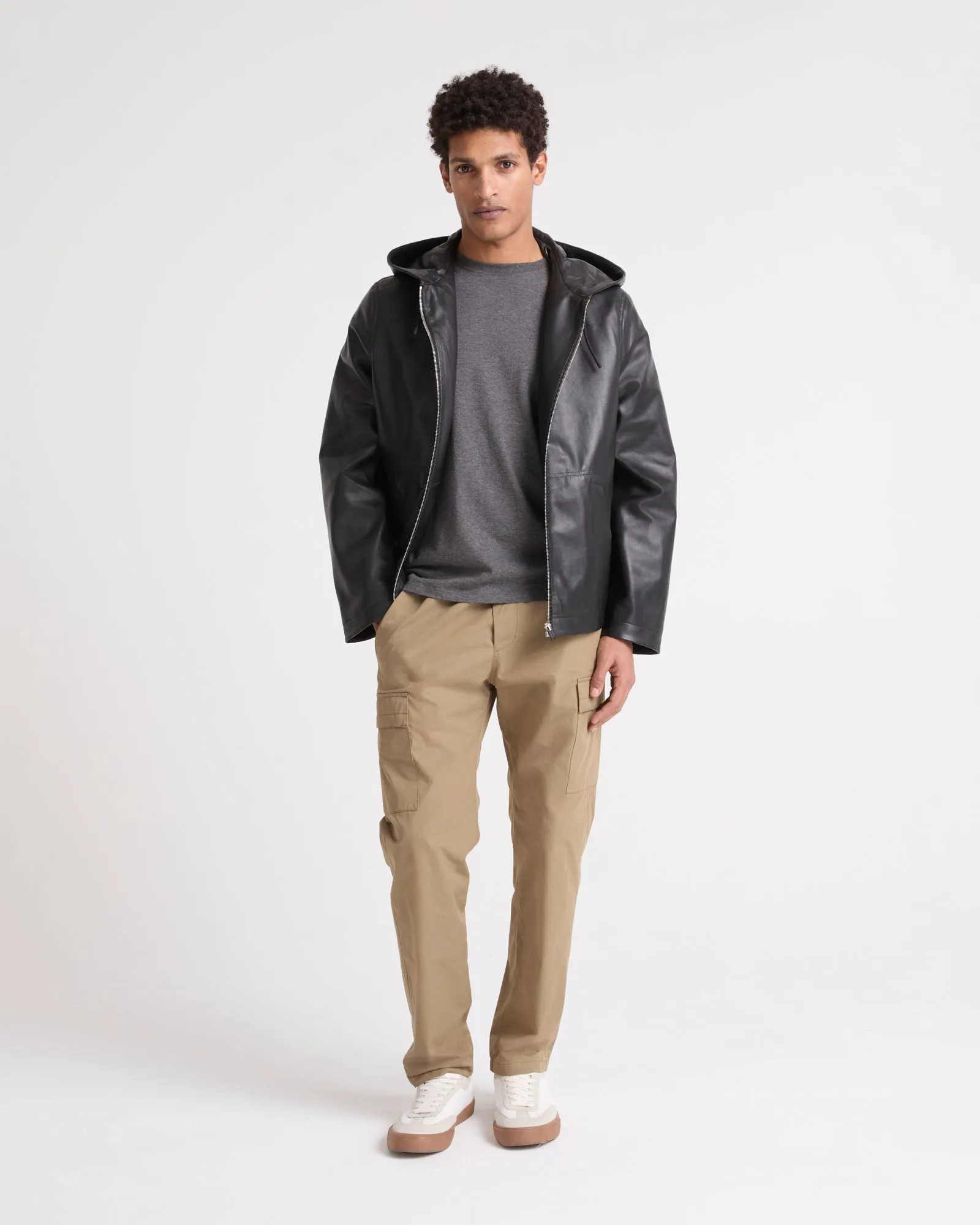 Leather hoodie jacket