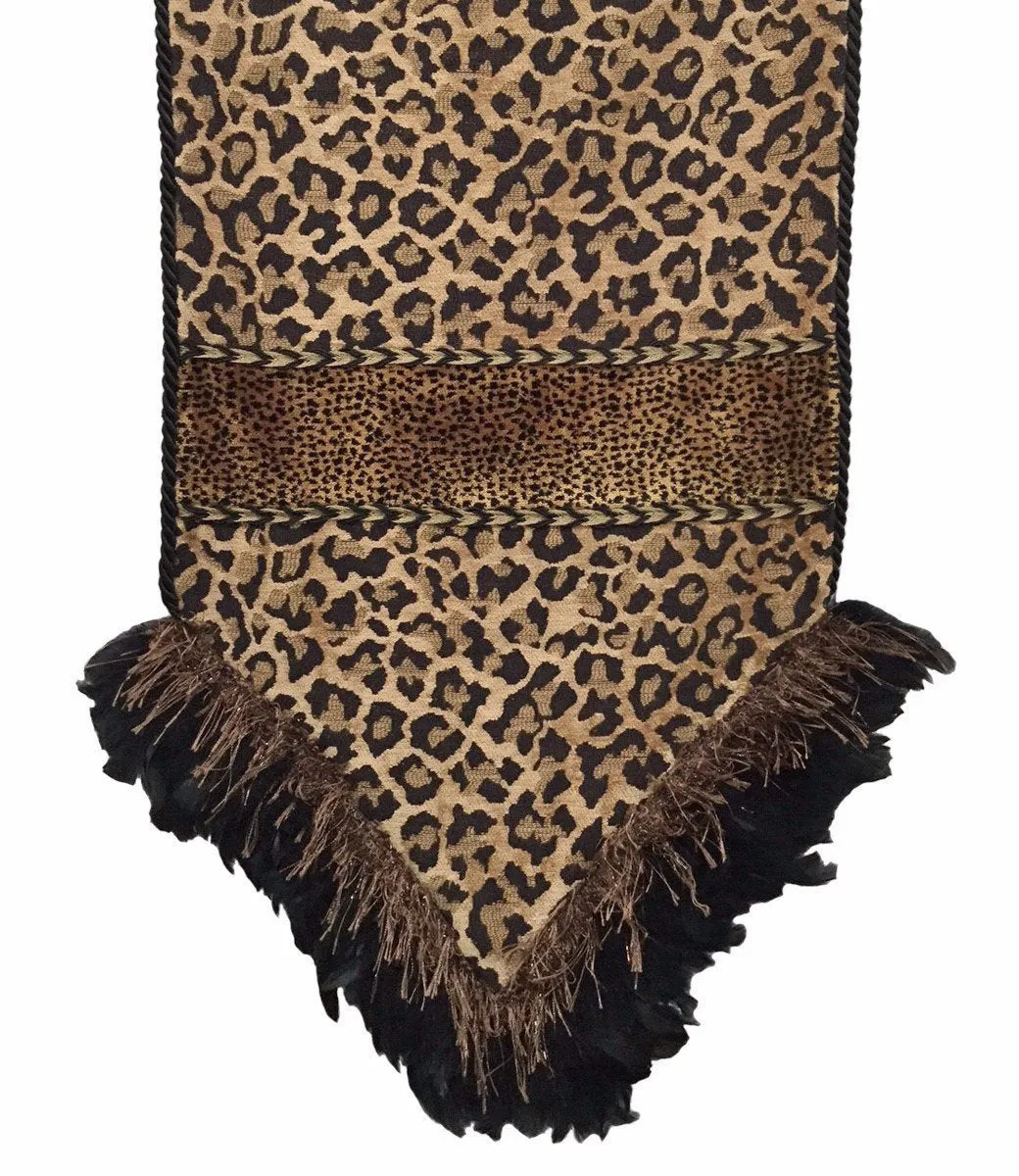 Leopard Table Runner with Feathers