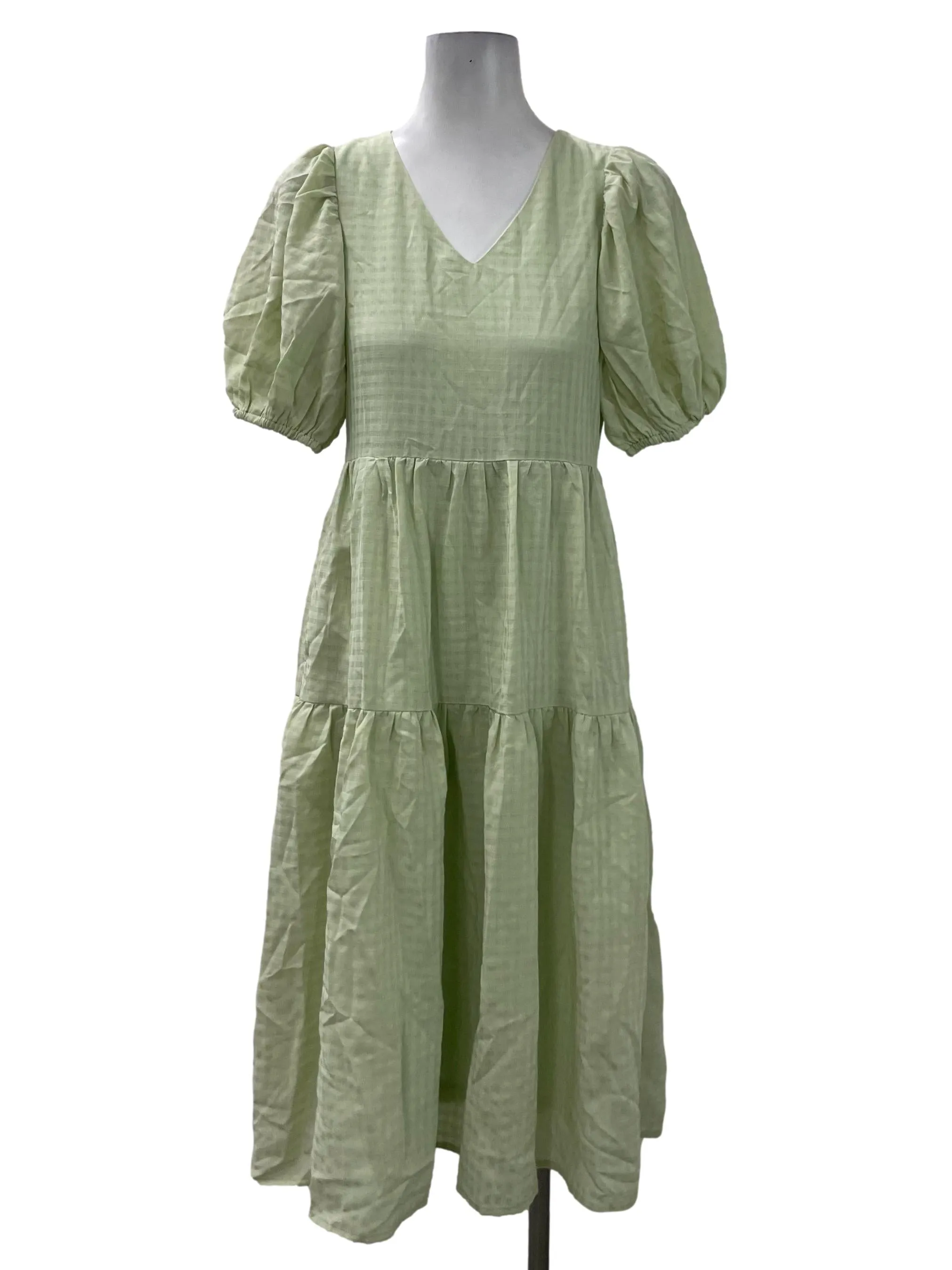 Light Green Textured Tiered Dress