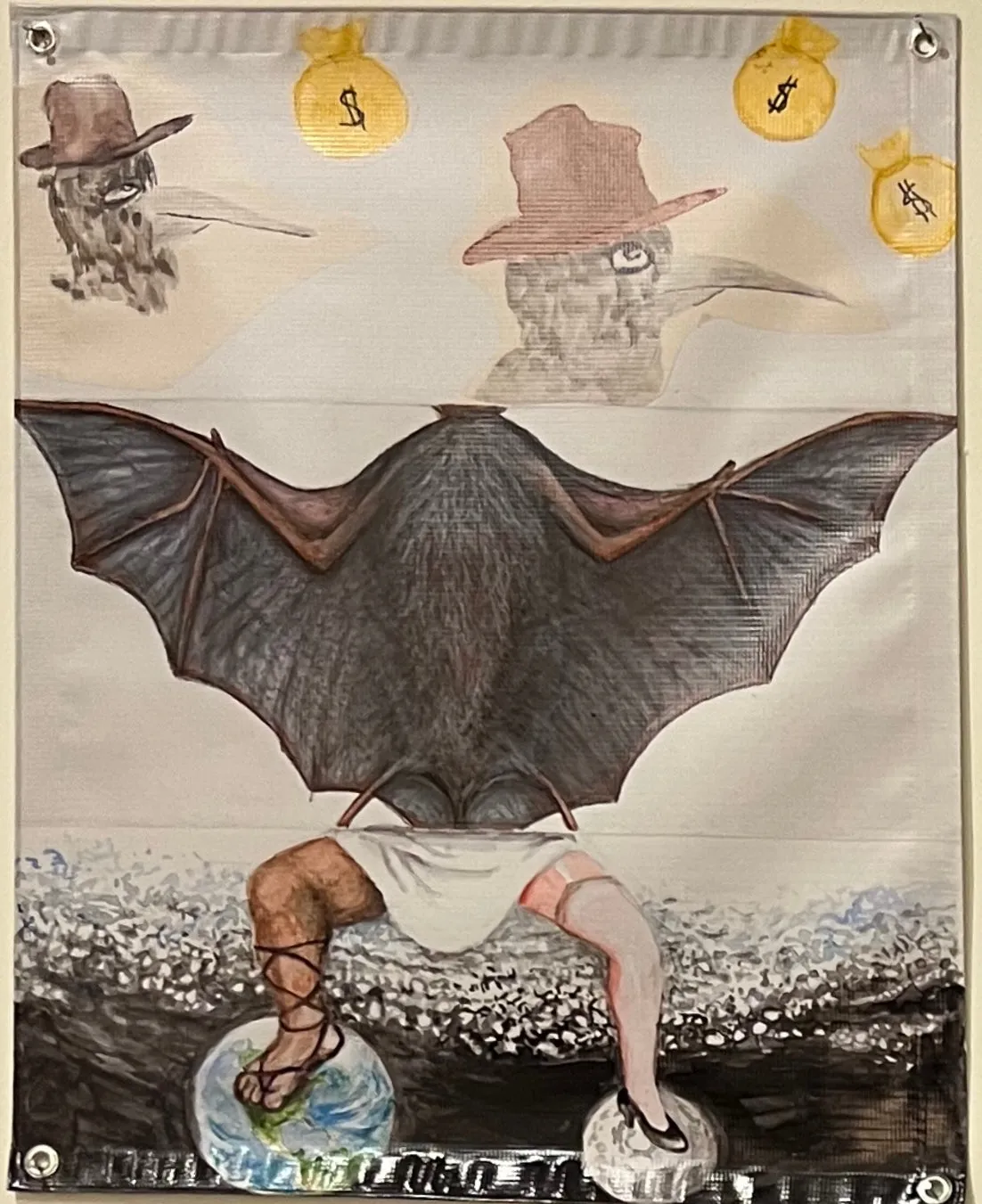 Lisa Bowman, "Exquisite Corpse Banner #1 (Sara, Sally, Robert)"