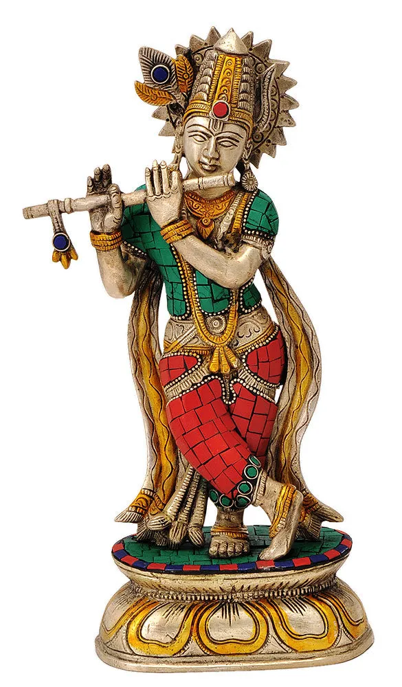 Lord Krishna Playing Flute - Exquisite Brass Statue