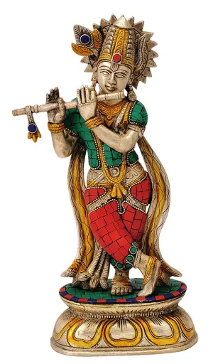 Lord Krishna Playing Flute - Exquisite Brass Statue
