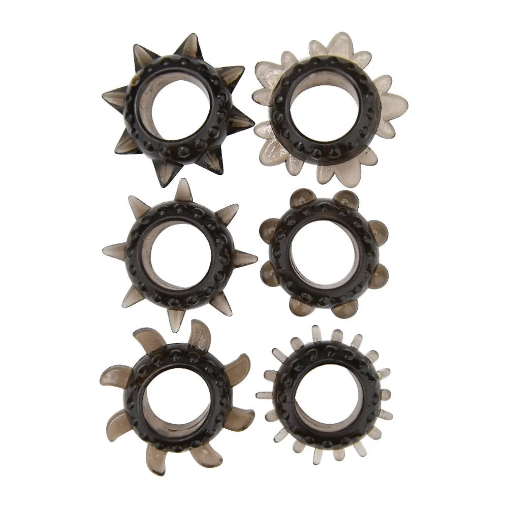 LUXE Textured Cock Ring Set - 6 Textured Rings for Intense Pleasure