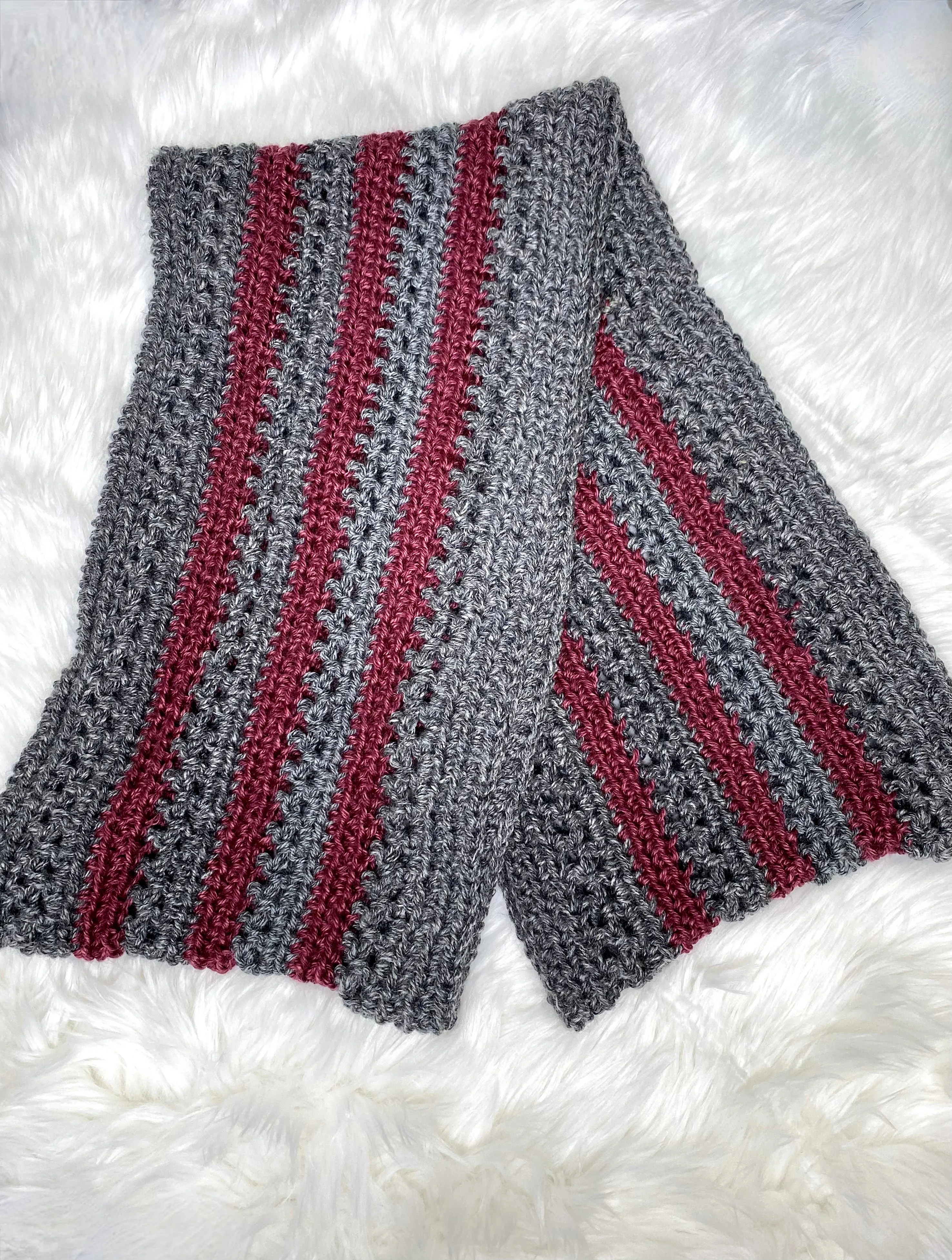 Maroon and Grey Textured Infinity Scarf