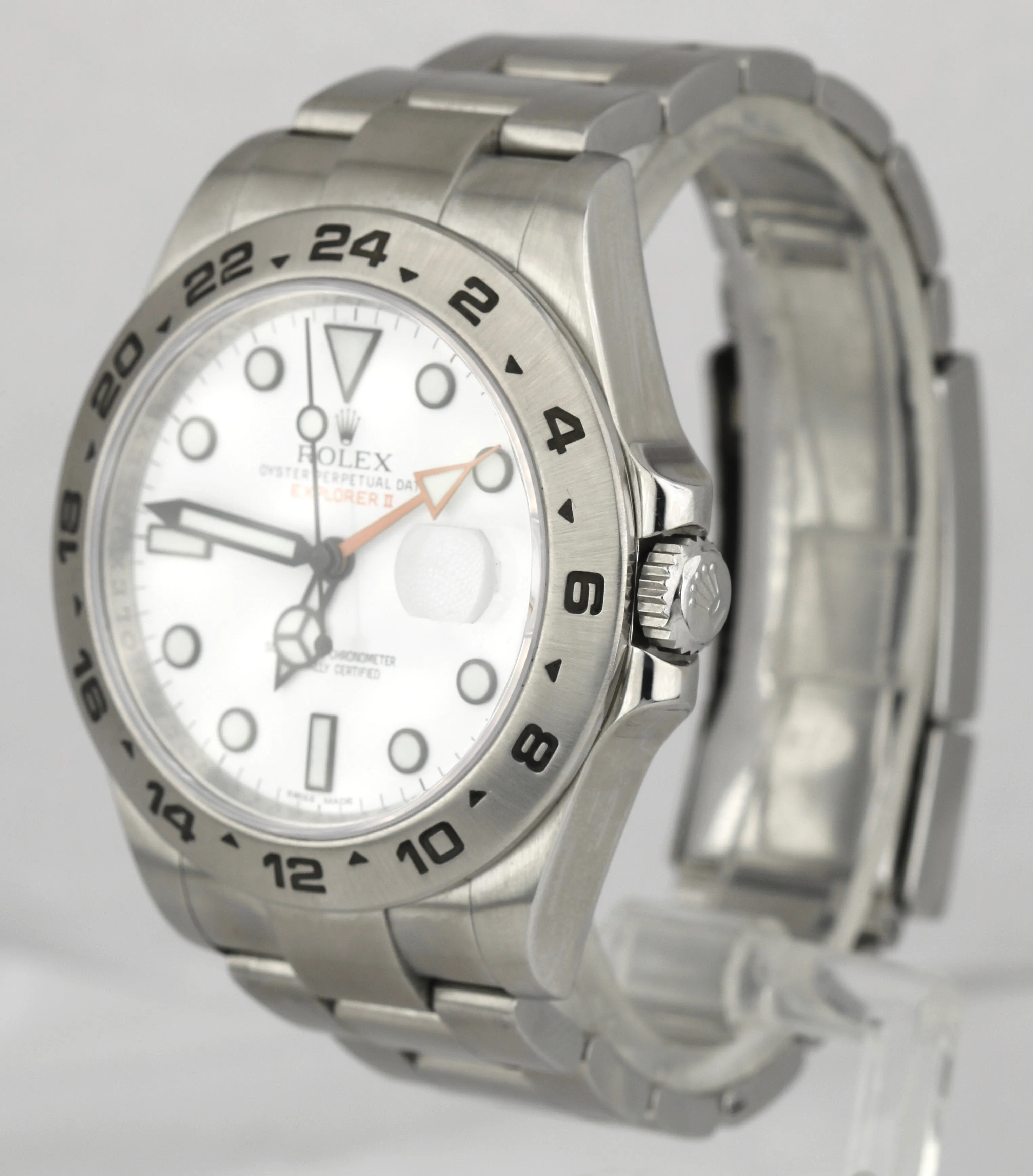 Men's Rolex Explorer II 42mm White Orange Stainless Steel GMT Date Watch 216570